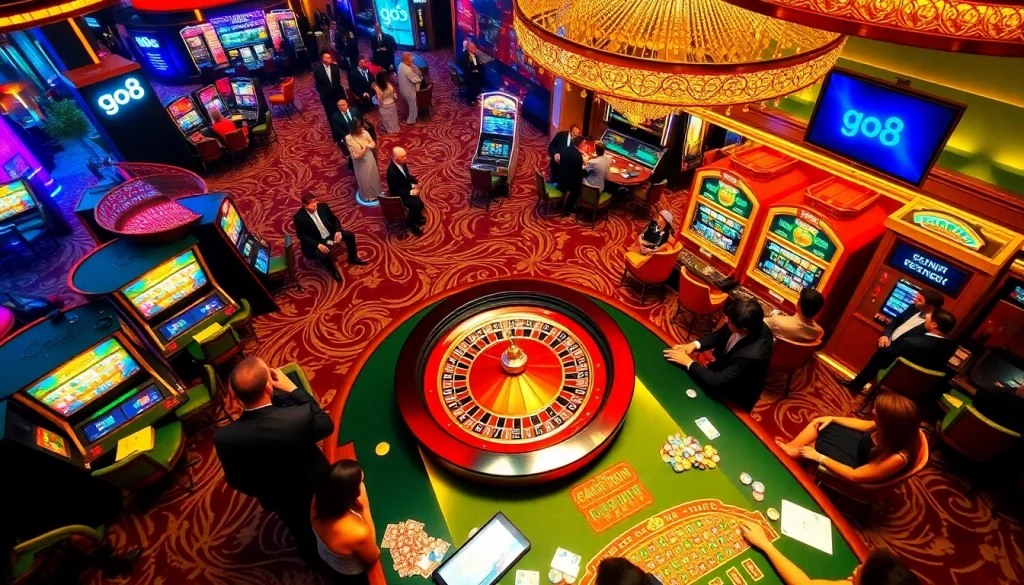 Experience the thrill of high-stakes gambling at the go8 casino, featuring vibrant tables and exciting slot machines.