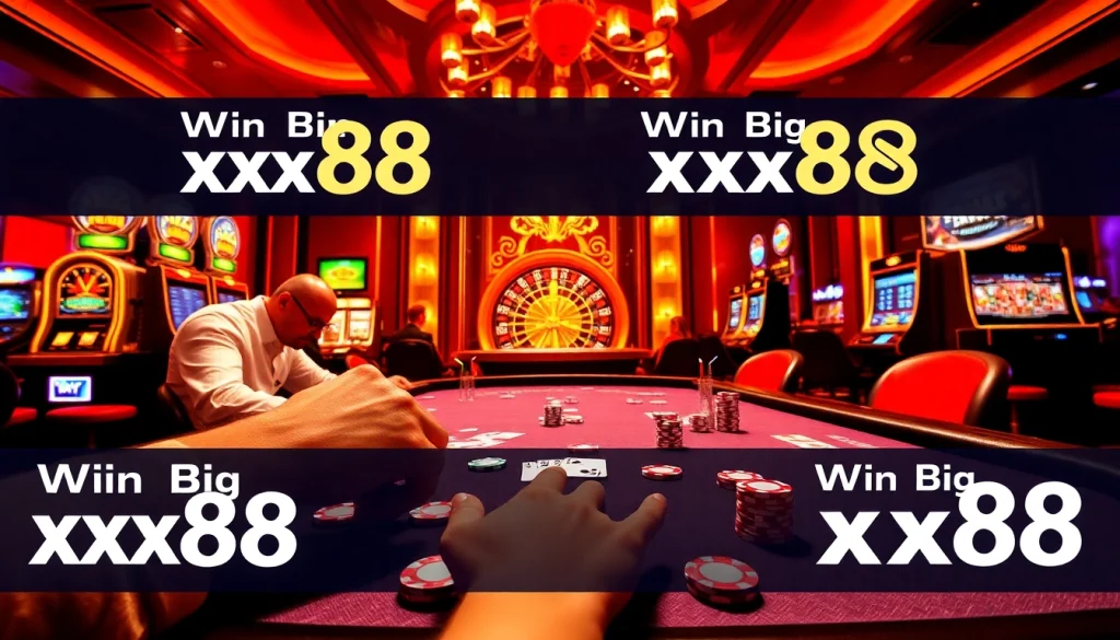 Experience exciting poker gameplay at xx88 with vibrant chips and enthusiastic players.