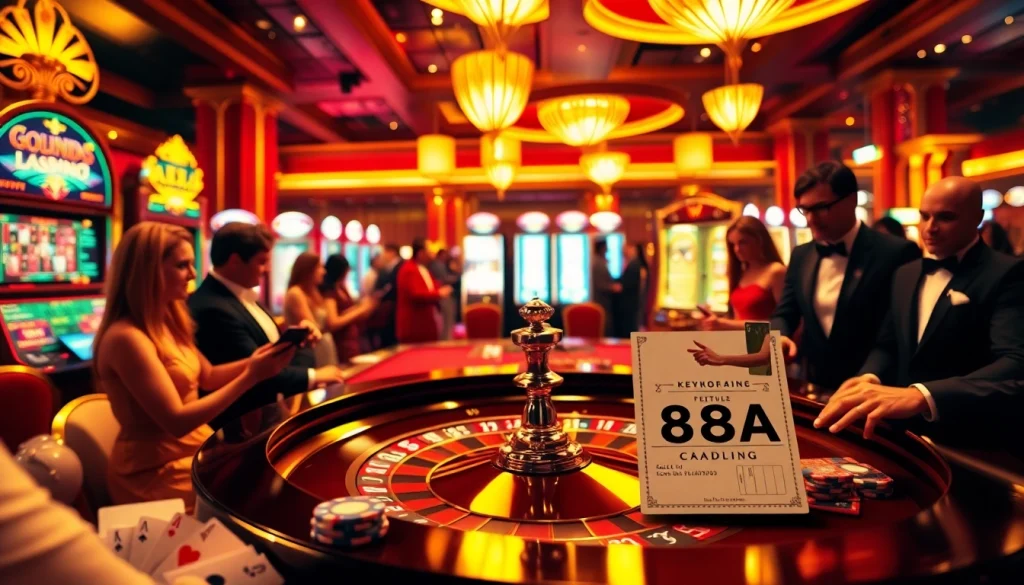 Experience the excitement of 88AA at a vibrant casino, featuring roulette and players enjoying the thrill.