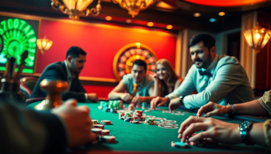 Players engaged in an intense poker game at 789BET casino, showcasing excitement and strategy.