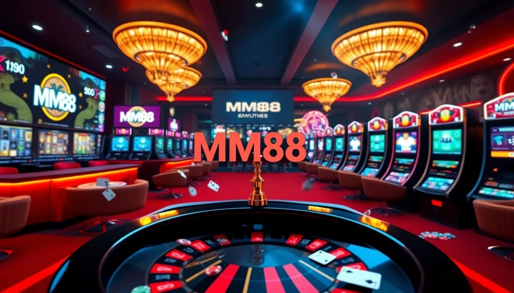 Play exciting games at MM88 casino with vibrant roulette wheels and poker chips.