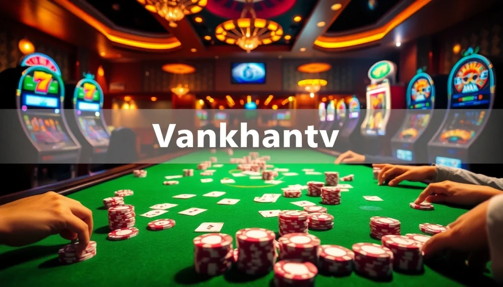 Experience thrilling poker action at Vankhanhtv's vibrant casino scene showcasing exciting gameplay with colorful poker chips.