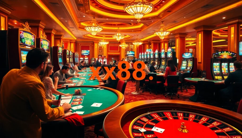 Experience the excitement of a casino with players at tables, featuring https://xx88.xyz/ for thrilling betting options and gaming adventures.
