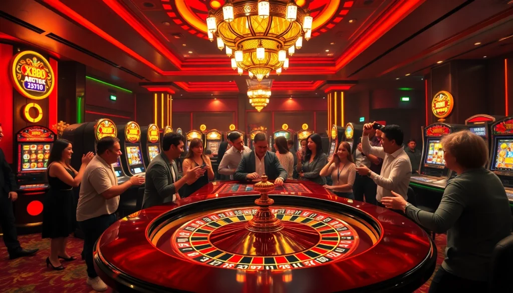 Players enjoying a game of roulette at XX88 Casino with vibrant lights and excitement.
